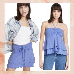 Perriwinkle Blue Tiered Ruffle Mini Skirt Halter Top